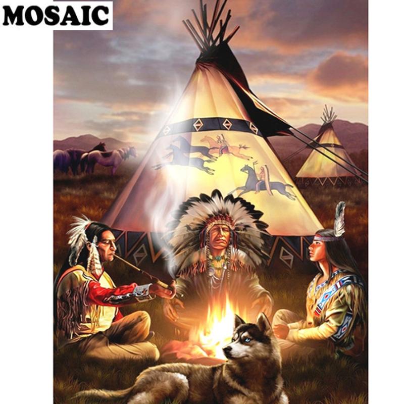 5D DIY full Square-Round Drill diamond painting Cross stitch Indians men gathering Rhinestone embroidery sale Mosaic home decor