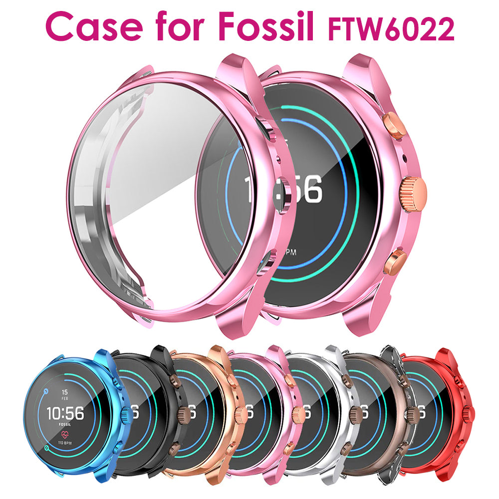 Screen Protector Case for Fossil FTW6022 Cover TPU Plated Protective Bumper Cases for Fossil Women&#039;s Sport 41mm Watch Cover Pink