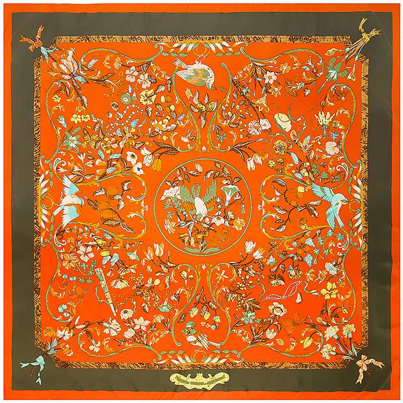 100% Silk Scarf Women Female New Design Bird Flowers Printed Shawl Warps Silk Foulard Square Scarves Hijab