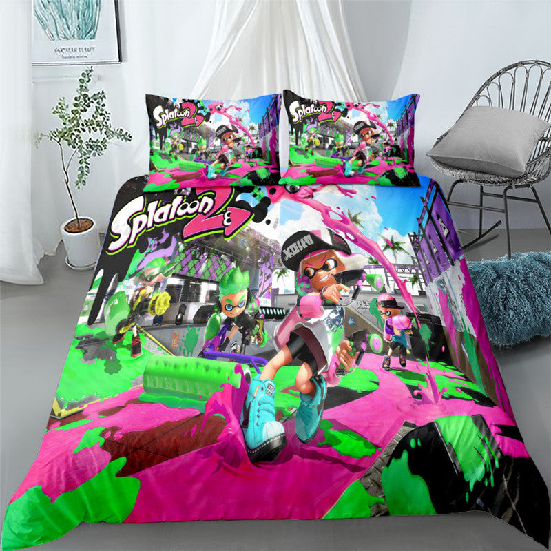 popular splatoon children bedding set single twin double queen king cal king size bed linen set