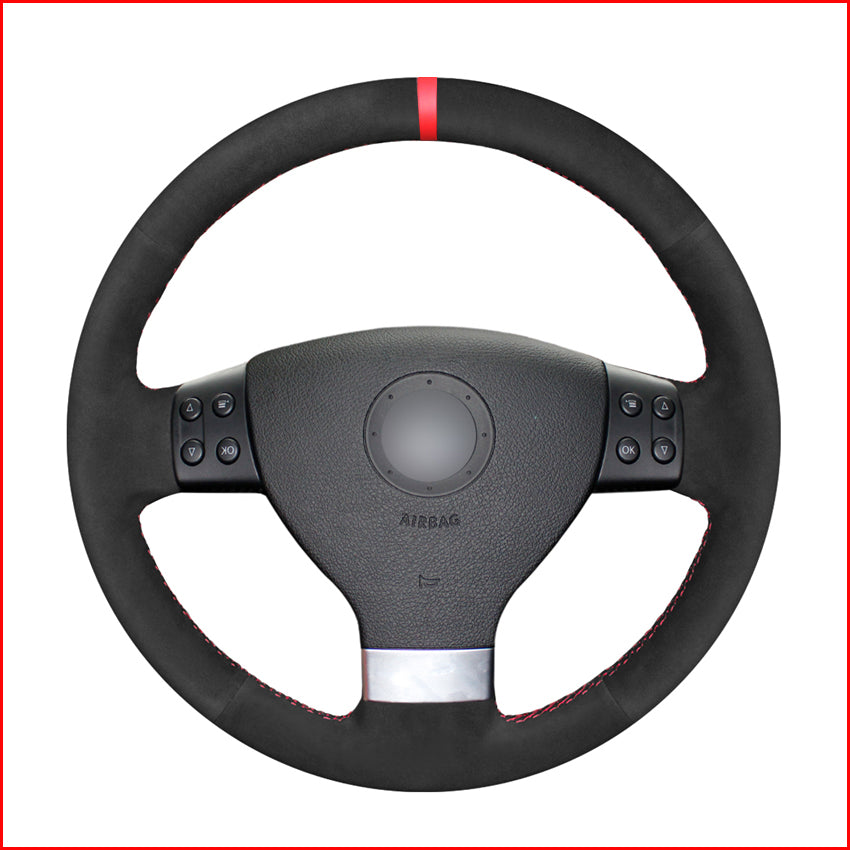 Black Suede Hand Sew Steering Wheel Cover for Volkswagen Golf 5 2005-2009 Passat B6 Jetta 3 Tiguan Touran 2008 2009 2010 car accessories