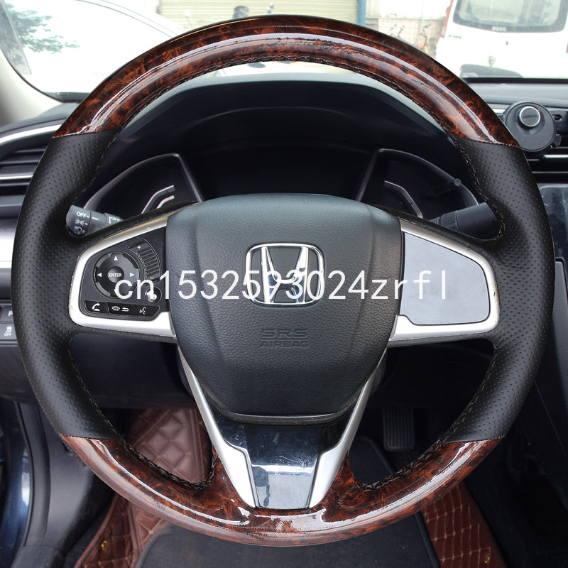 for Honda Civic 10th DIY Car steering wheel cover Top Leather Peach wood pattern Leather