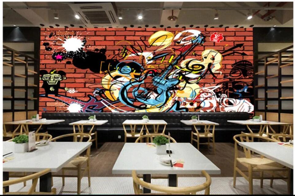 Wall paper 3d custom photo mural Modern graffiti style guitar personality brick wall Home interior decor living room wallpaper for walls 3 d
