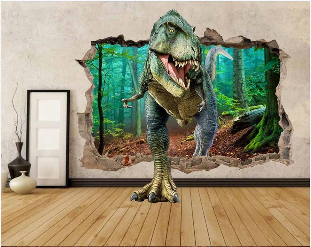Wall paper 3d custom photo mural HD Dinosaur Wall Hole TV background Home decor living room 3d wall murals wallpaper for walls 3 d