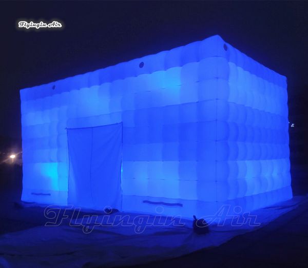 Giant Lighting Inflatable Tent 8m White Air Blown Cube Structure House With LED Lights For Party And Wedding Decoration