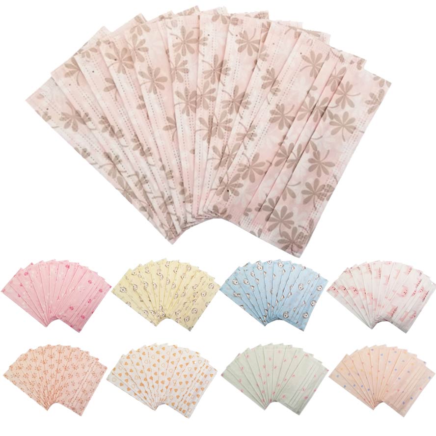 in stock fashion face masks women disposable cartoon printed facemask with 3 ayer protection thin breathable dustproof mask 10pcs-pack