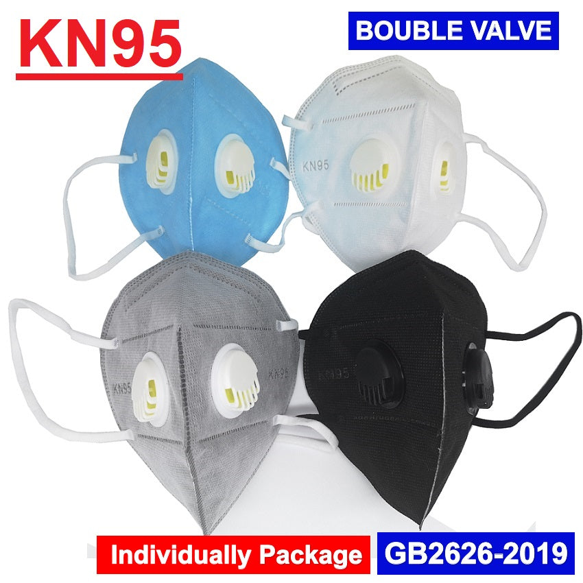 Double Valves KN 95 Mask Valve DHL Shipping Protective Face Mask With 2 Breathing Valves On Each Sides Face Mask