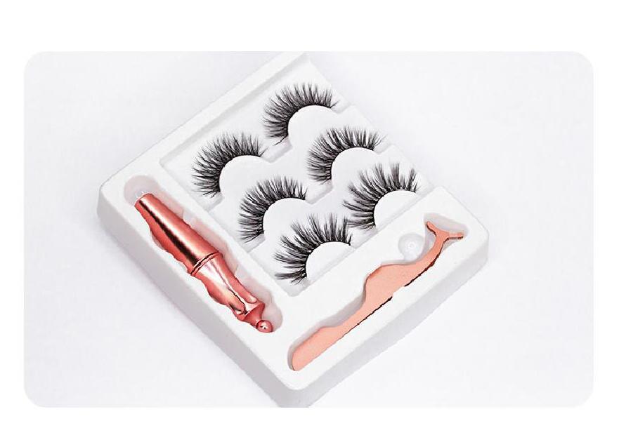 Thick Natural Magnetic Lashes 3 Pairs Set with Magnet Liquid Eyeliner + Lashes Tweezer Handmade Fake Lashes Eye Makeup Drop Shipping