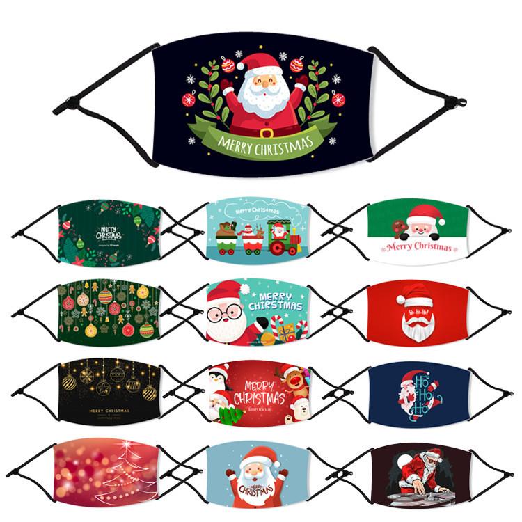 Kids Cotton Printed Santa Claus Merry Christmas Masks Xmas Face Masks Anti Dust Mouth Cover Washable Reusable With Filter Party Masks FY4241