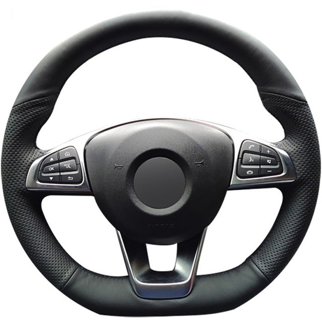 Black Genuine Leather Car Steering Wheel Cover for Mercedes-Benz C200 C250 C300 B250 B260 A200 A250 Sport CLA220