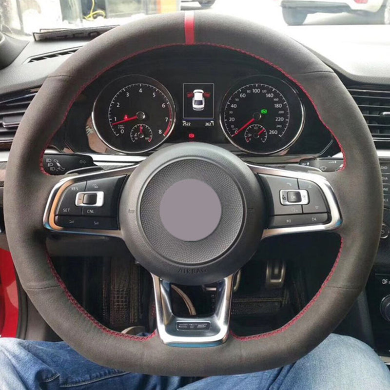 Black Suede Car Steering Wheel Cover for Volkswagen Golf 7 GTI Golf R MK7 VW Polo GTI Scirocco 2015 2016