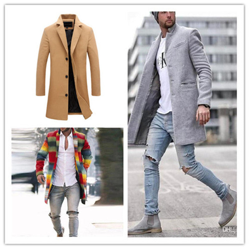 Luxury Mens Designer Winter Coats Fashion Lapel Neck Long Sleeve Mens Wool Blends Casual Men Outerwear Clothing with Button