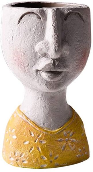 Resin Flower Pot Vase,Indoor Outdoor Head Planter Cement Flower Pot for Plant-Flower Planter