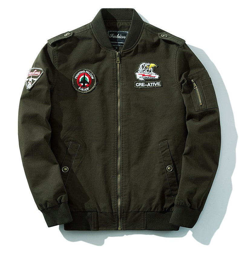 Mens Casual Jackets Eagle Embroidery Pattren Epaulet Autumn Winter Clothing Long Sleeve Zipper Men&#039;s Plus Size Outerwear Coats Hot Sale