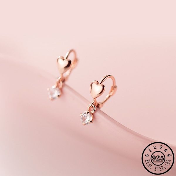 Hoop & Huggie 925 Sterling Silver Cubic Zirconia Stone Pendant Hoops Earrings Rose Gold Color Small Heart Ear Rings Earings Jewelry For Wome