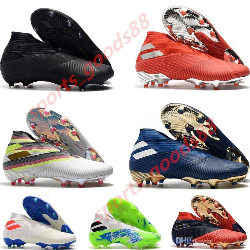Laceless Messi Nemeziz FG Mens Youth Junior Football Boots Active Red Chrome Waterproof Shoes soccer cleats Firm Ground High Top