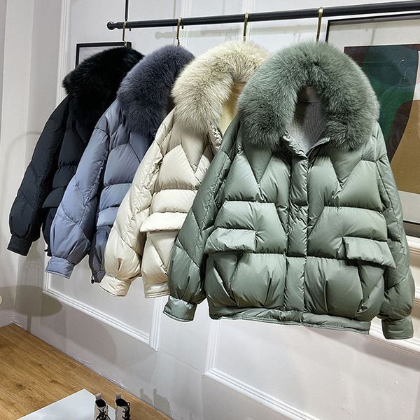 Women&#039;s Down Parkas 2020 New Womens Winter White Duck Down Jacket Woman Short Korean Puffer Coat thick warm Women Real Fur Collar Down