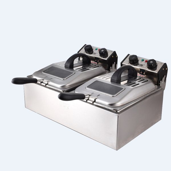 Stainless Steel Electric Dual Deep Fryer Oven Commercial Home Kitchen Frying Chip Cooker Basket Fries Chicken Fried Fish Machine