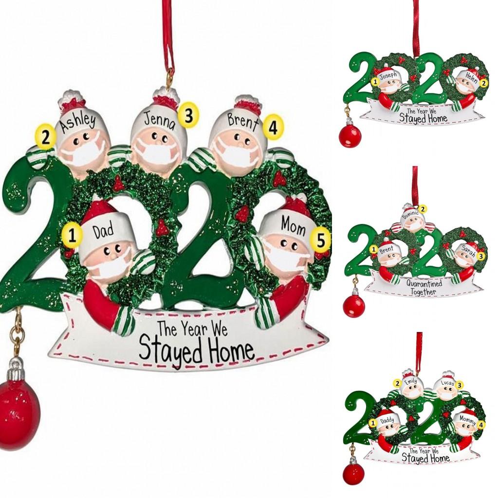 DHL Fast Delivery 2020 Hot Sale DIY Quarantine Christmas Decoration Gift Personalized Family Of 4 Ornament Pandemic with Face Mask FY4278