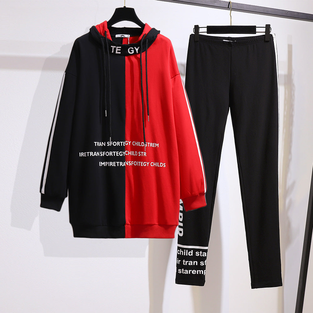 Plus Size Women&#039;s Autumn New Women&#039;s 200 Pounds Fat Sister Hooded Color Matching Sweater Slimming Leggings Fashion Casual Suit Size 2XL-6X