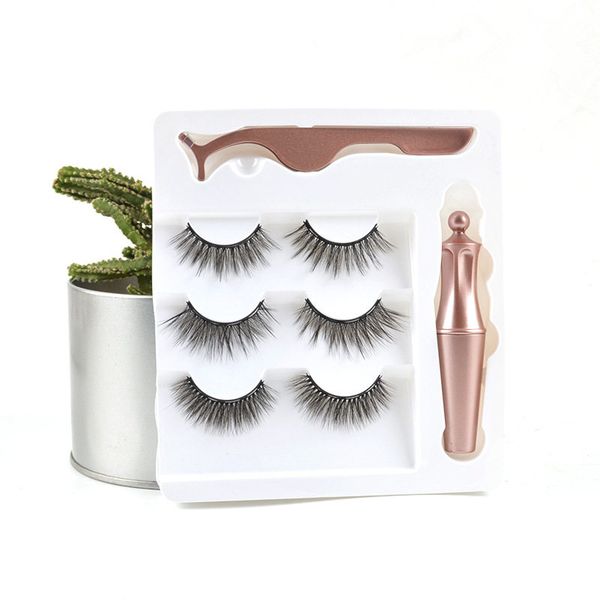 5 styles 3 Pairs Magnetic Eyelashes False Lashes +Liquid Eyeliner +Tweezer eye makeup set 3D magnet False eyelashes No Glue Needed DH