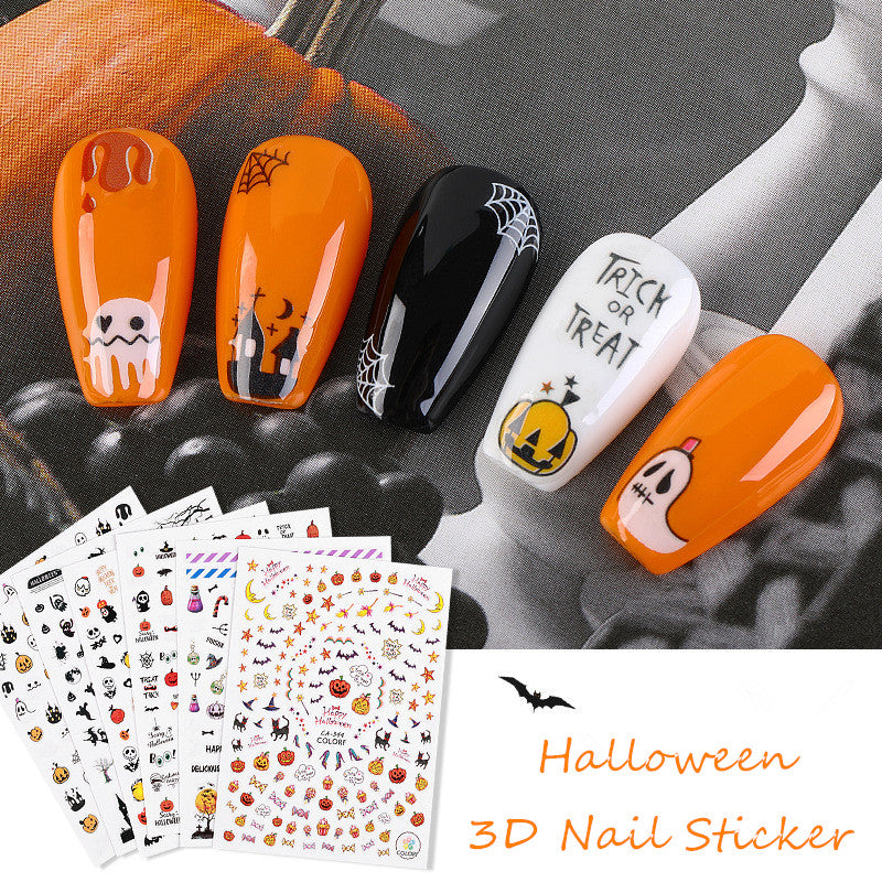 Halloween 3D Nail Art Sticker Skull-Pumpkin- Fairy Witch-Cat Adhesive Self Nail Art Lace Stickers Decals DIY Decorations F733