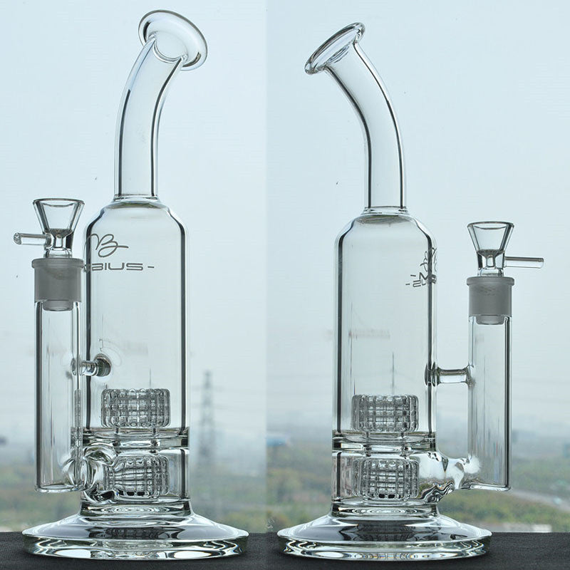 Double Showerhead Percs Bong Bubble Glass Bongs 2 Function Dab Rigs Glass Water Pipes Colored Inline Bong with 18mm joint 30cm height