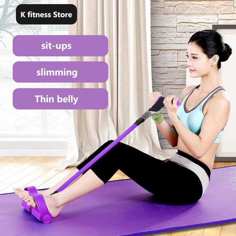 4 Tubes Sit-up Pedal Exerciser Foot Bodybuilding Expander Elastic Pull Rope Resistance Workout Band for Yoga Home Gym Fitness