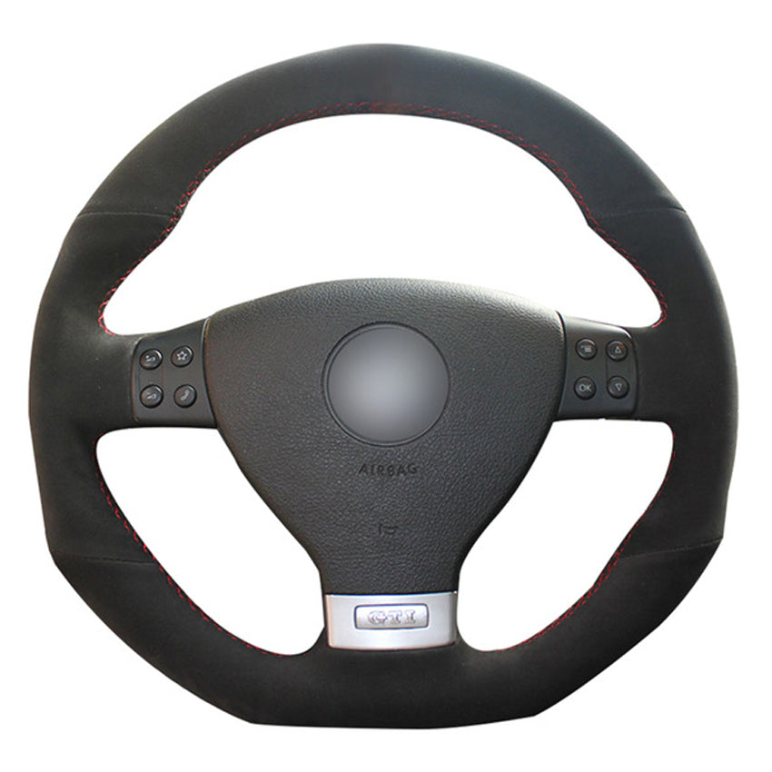 Black Suede DIY Hand-stitched Car Steering Wheel Cover for Volkswagen Golf 5 Mk5 GTI VW Golf 5 R32 Passat R GT 2005 car accessories