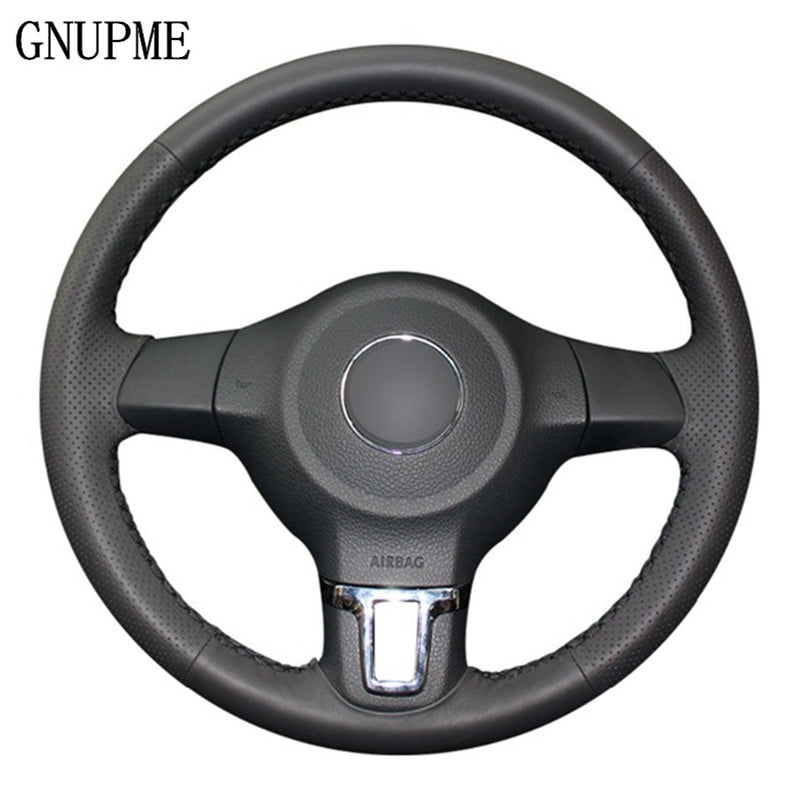 DIY Hand-Stitched Black Artificial Leather Car Steering Wheel Cover for Volkswagen Golf 6 Mk6 VW Polo MK5 2010-2013 car accessories