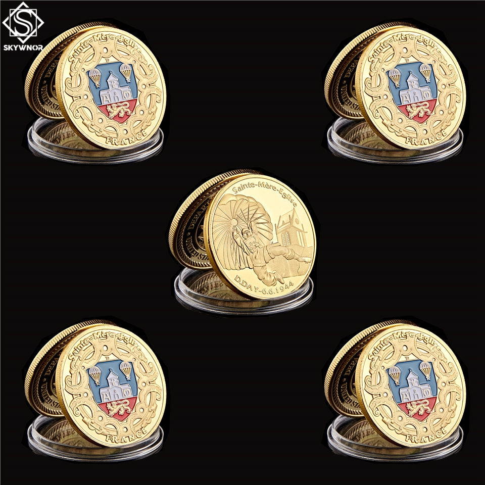 5pcs 1944.6.6 D.Day Airborne Forces 1oz Medal Craft Collectible Infantry Gold Plated Beach Military Souvenir Coin