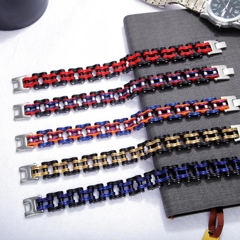 MAE Colorful Titanium Stainless Steel Bracelet Heavy Bike Motor Bicycle Men Chain Bracelet Punk Fashion Jewelry Male Decor Gift