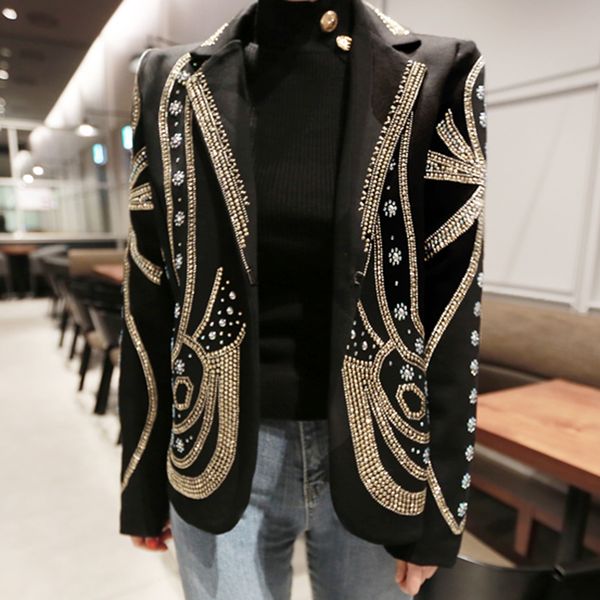Women jackets Luxury Beading Elegant buttons blazers long sleeve Spring Colorful female blazer Office ladies coats denim jacket womens desig