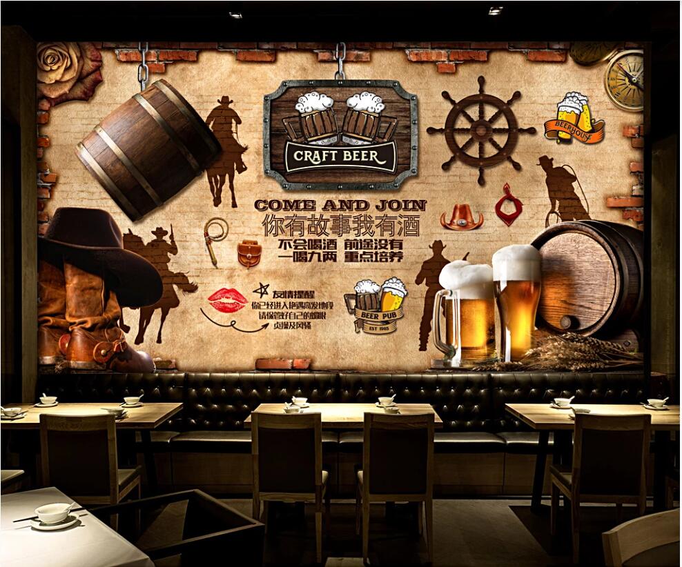 Wall paper 3d custom photo mural Retro Brick Wall Cowboy Bar TV background wall Home interior decor living room wallpaper for walls 3 d