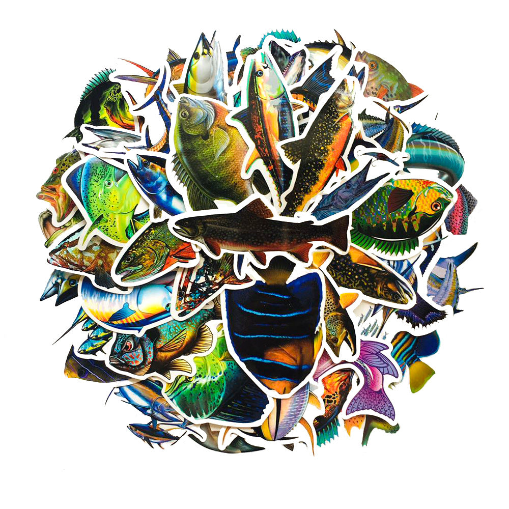 5 Sets = 250PCS Outdoor Fishing Sea Fishing Stickers Water Cup Helmet Notebook Waterproof Stickers
