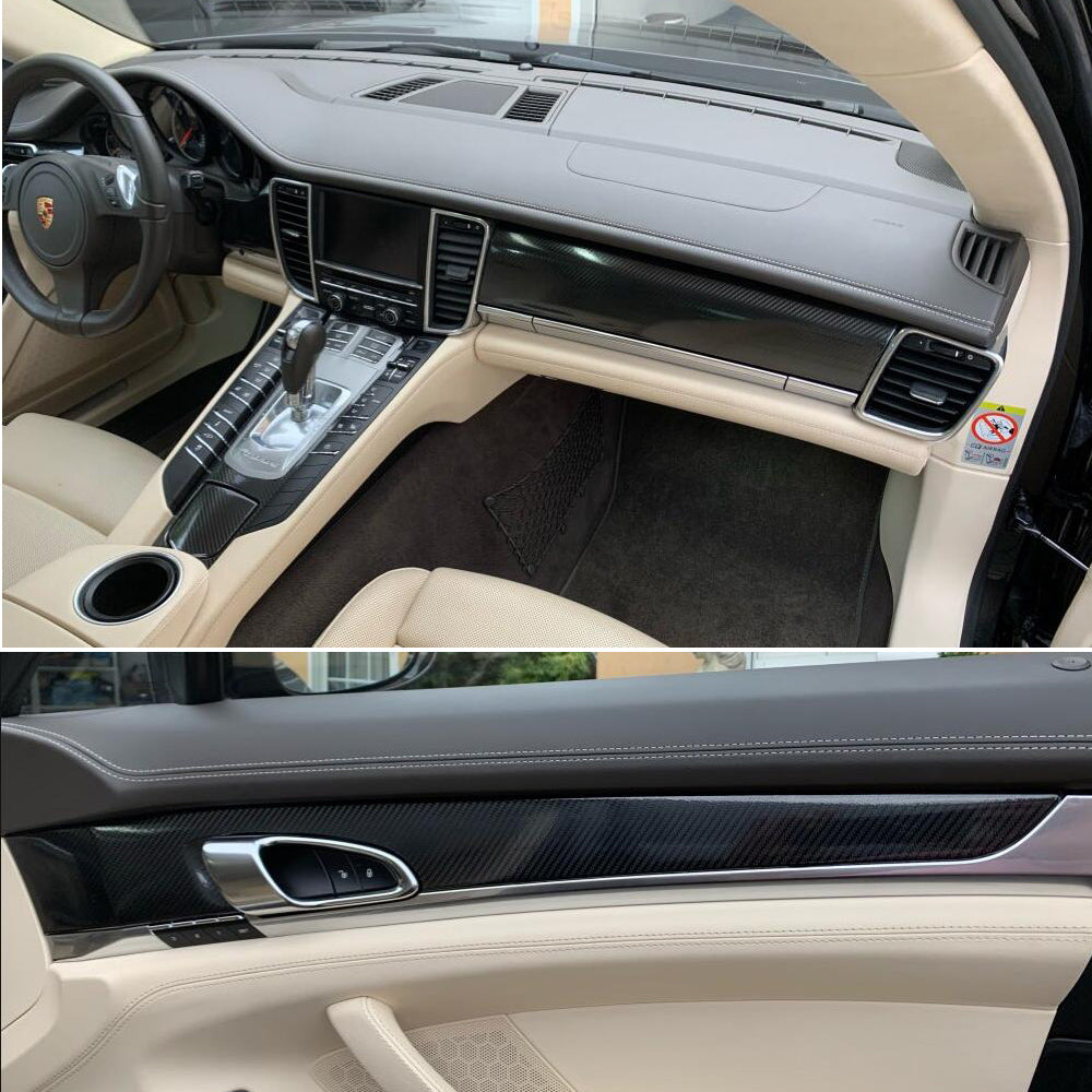 For Porsche Panamera 2010-2016 Interior Central Control Panel Door Handle Carbon Fiber Stickers Decals Car styling Accessorie