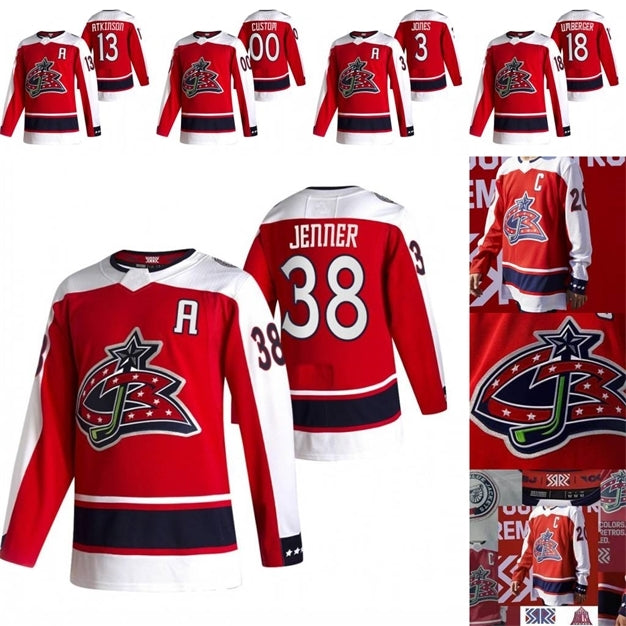 52Youth Cam Atkinson 2021 Reverse Retro Jersey Columbus Blue Jackets Nick Foligno Seth Jones Domi Dubois Zach Werenski Korpisalo Mikko Koivu