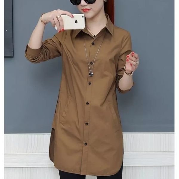 Long Style Women Spring Autumn Chiffon Blouses Shirts Lady Casual Long Sleeve Turn-down Collar Blusas Tops DF1703 210317