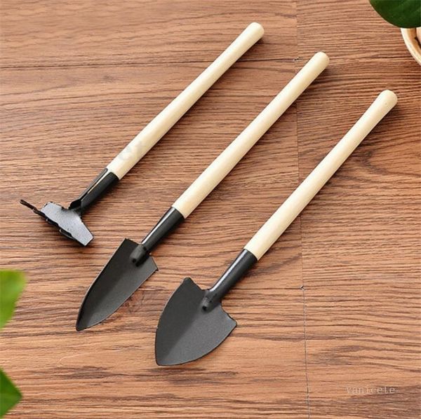 Manual shovels Mini Patio Digging Suits Home Gardening Tool Rakes Shovel Set Balcony Three-piece Wood Handle Shovels1 Rake Lawn Garden Tools