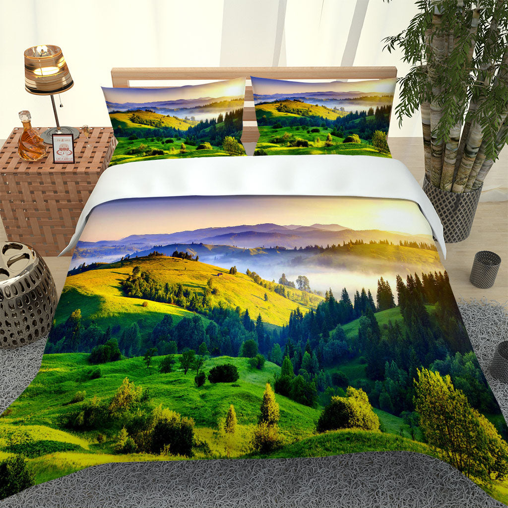 3D Bedding Duvet Cover Set Single Double Queen King Bed Linen with Pillowcase Quilt Covers green scenery landscape