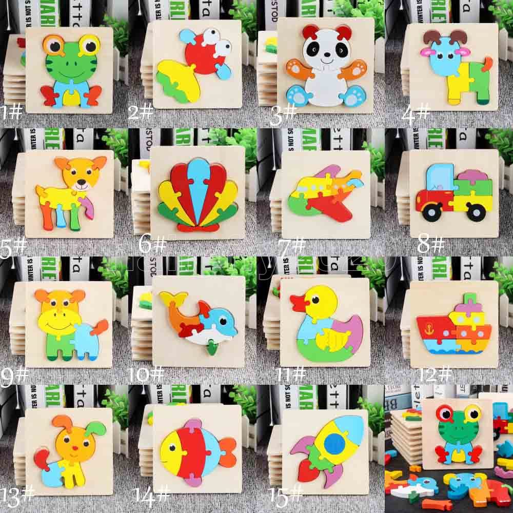 18 Style Baby 3D Puzzles Jigsaw Wooden Toys For Children Cartoon Animal Traffic Puzzles Intelligence Kids Early Educational Training Toy C3