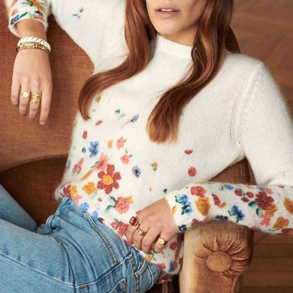 knits Floral Print Knitted Jumper Autumn Winter Long Sleeve O neck Office Lady Casual Sweater Vintage Chic Pullover Pull Women