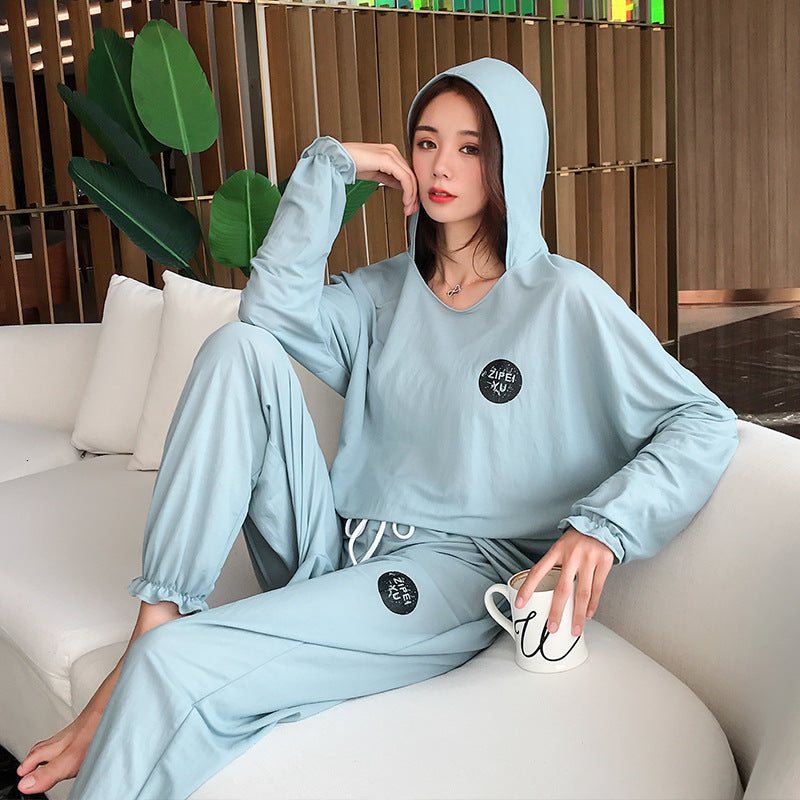 sleepwear Pajamas Women Plus Size Lce Silk Cool Summer Autumn Pyamas with Hat Long Sleeve Trousers Casual Homewear Female Pnz6 QXN7