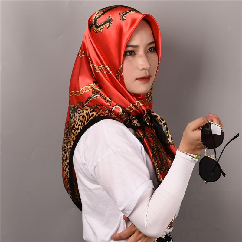 Women Silk Scarf Square Printed Lady Geometric Bandana Head Hijab Luxury Designer Scarves