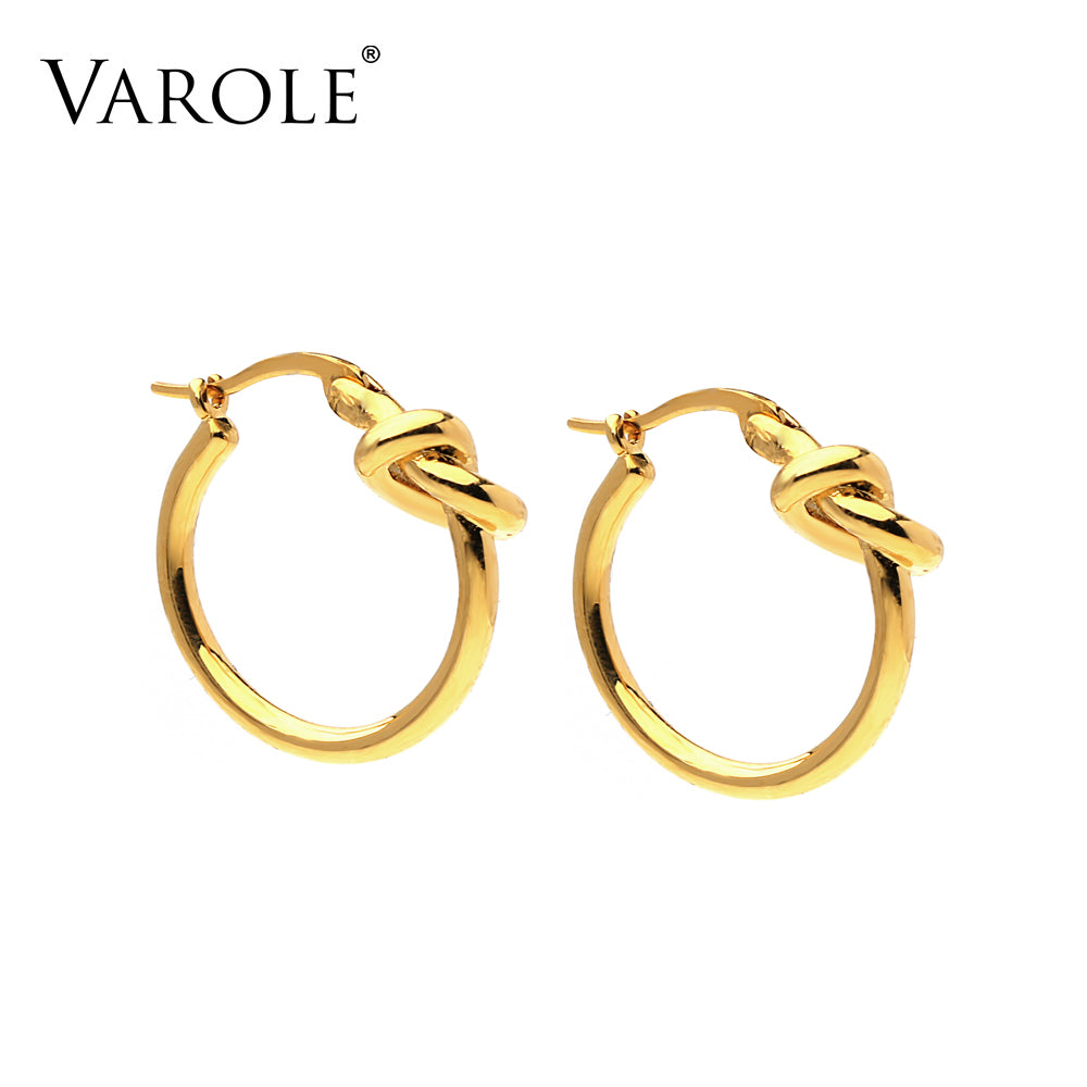 VAROLE Fashion Knot Hoop Earrings For Women Simple Line Gold Color Hoops Earings Fashion Jewelry Kolczyki