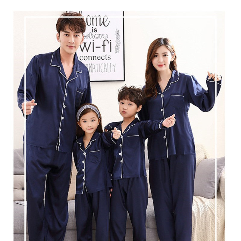 sleepwear Set Emulation Silk Pyjamas Kids Sleepwear Parent-child Family Outfits Woman Pajamas W6s5 HPGX