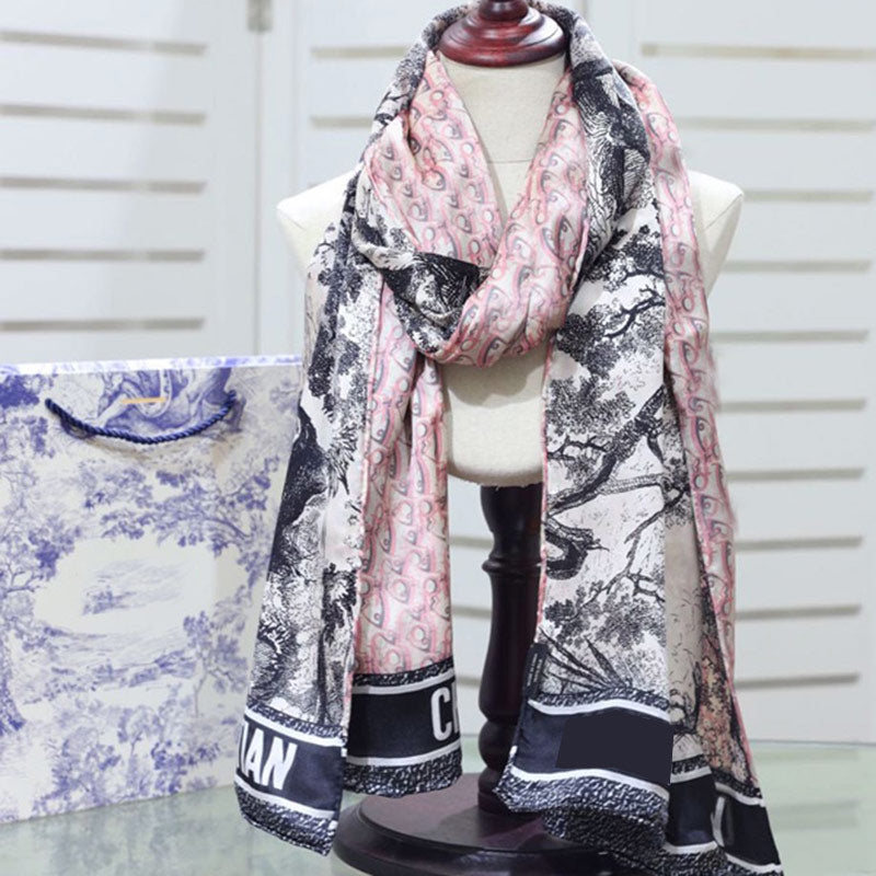 High Quatity Spring And Summer Twill Silk Long Scarf For Women Fashion Sunscreen Double Sided Scarfs Designer Luxury Scarves Plaid Hijab Shawl