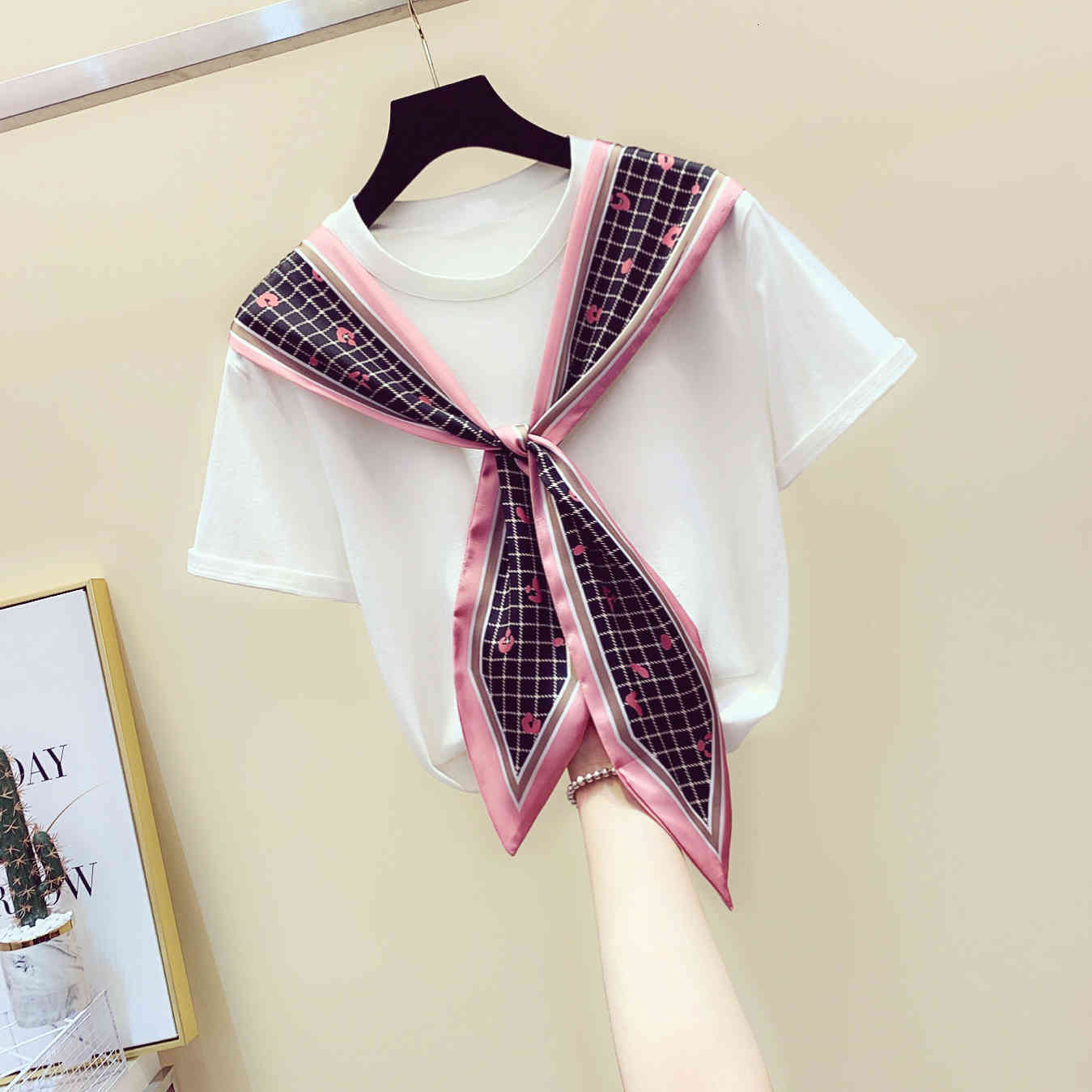 t shirt Scarves Joint Bandage Cloth Pure Cotton Short-sleeved T-shirt Women&#039;s Summer Wear Loose Tshirt Ladies Tops Tees