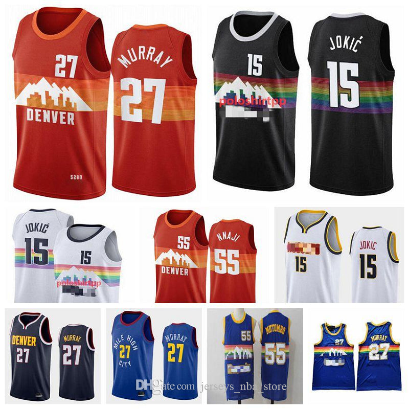 Mens Authentic 15 Jokic Jamal 27 Murray Basketball Jerseys Allen 3 Iverson Dikembe 55 Mutombo 2020-21 Swingman City New Edition Jerseys
