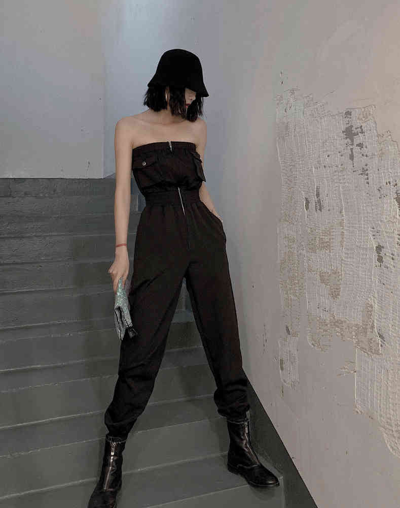 jumpsuits Black Elegant Office Lady Solid Off Shoulder Sleeveless Jumpsuit Autumn Streetwear Going Out Women Jumpsuits Udco MMS3